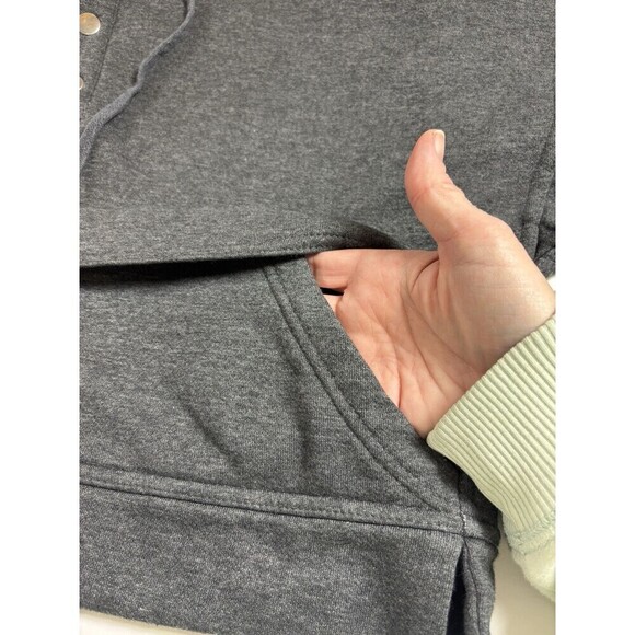Daily Practice Anthropologie Cropped Hoodie Dark Grey XS Long Sleeve Henley - Picture 8 of 11